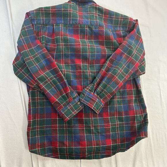 Pendleton Trail Shirt Mens L Plaid Long Sleeve Red Wool Flannel Elbow Patch - Picture 7 of 11